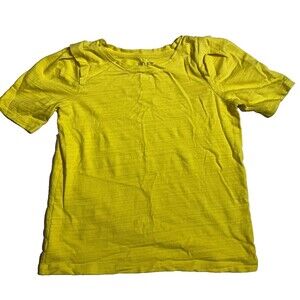 LOFT Womens Small Chartreuse Yellow Pleated Shoulder Slub Cotton Tee